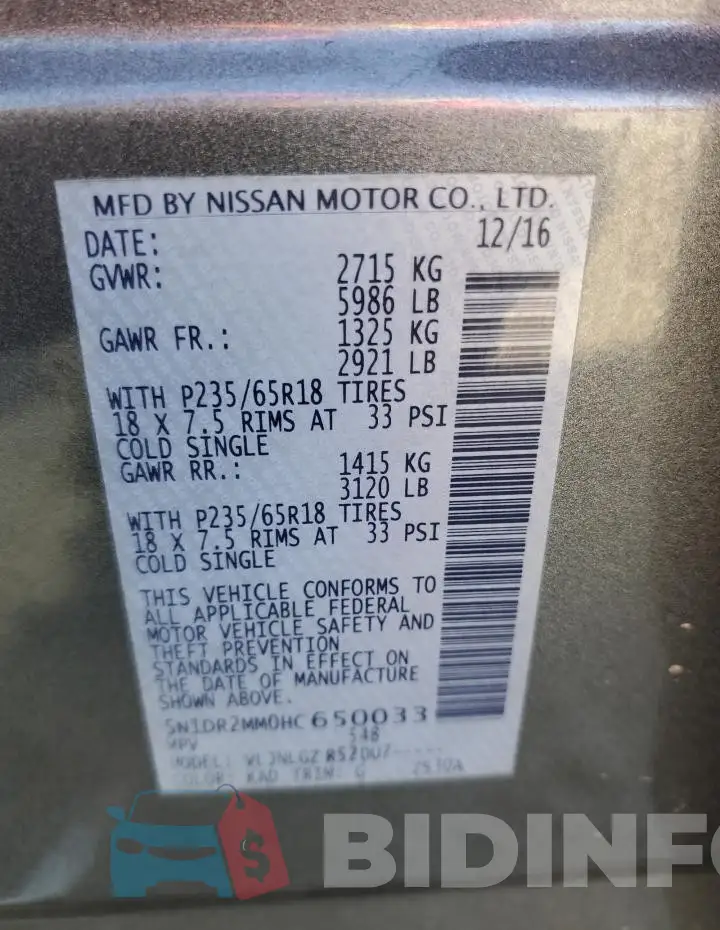 5N1DR2MM0HC650033 Photo# 13