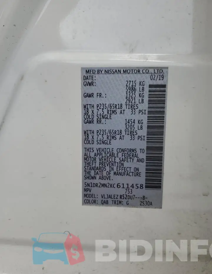 5N1DR2MN2KC611458 Photo# 14