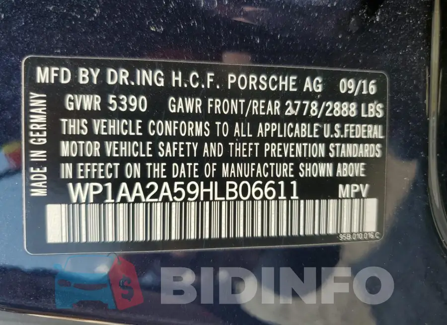 WP1AA2A59HLB06611 Photo# 13
