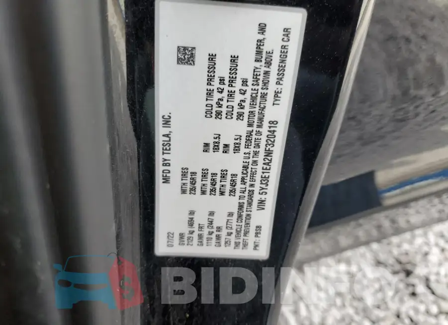 5YJ3E1EA2NF320418 Photo# 12