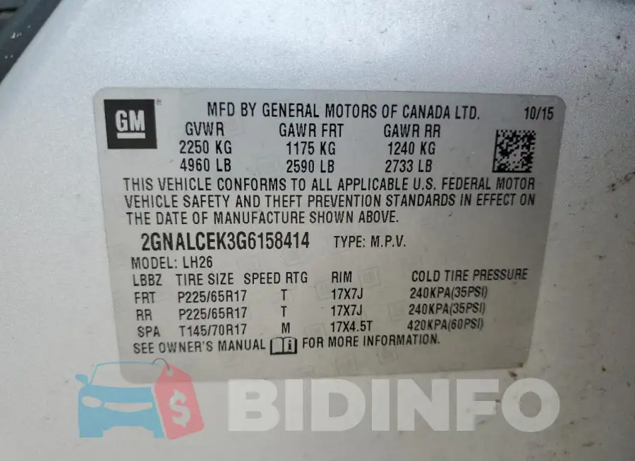 2GNALCEK3G6158414 Photo# 13