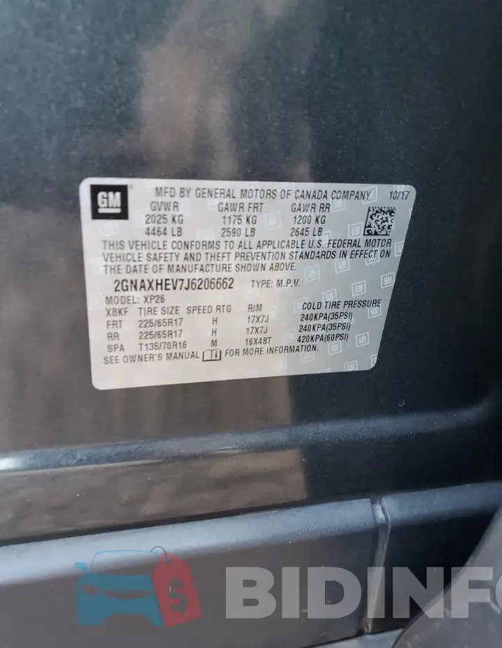 2GNAXHEV7J6206662 Photo# 13