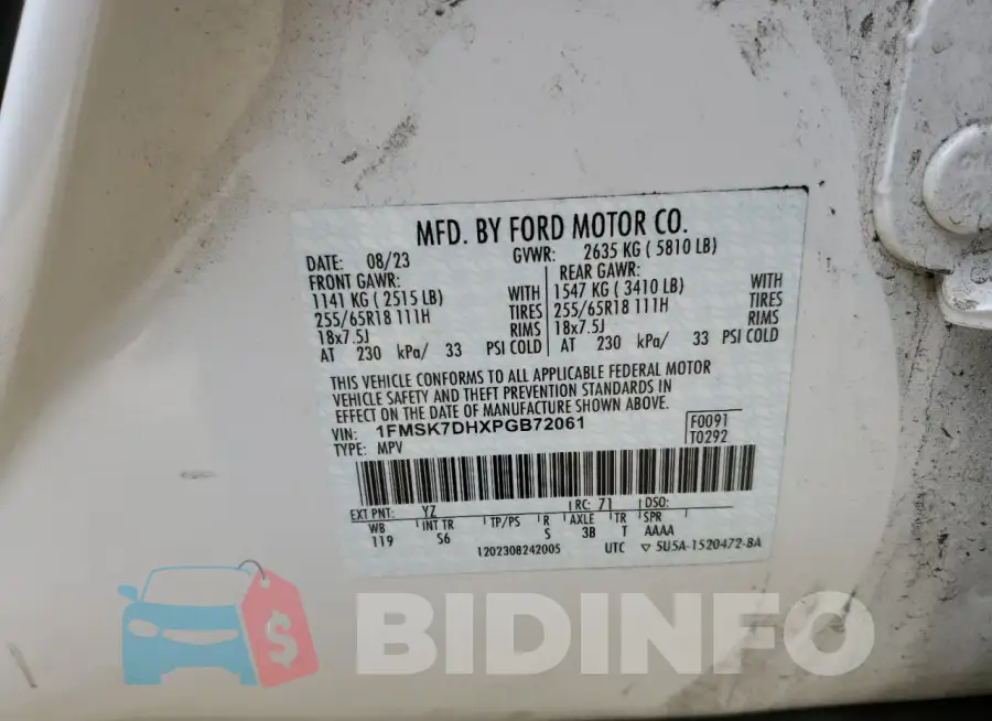 1FMSK7DHXPGB72061 Photo# 14
