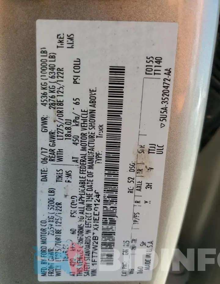 1FT7W2BTXHEE01246 Photo# 12