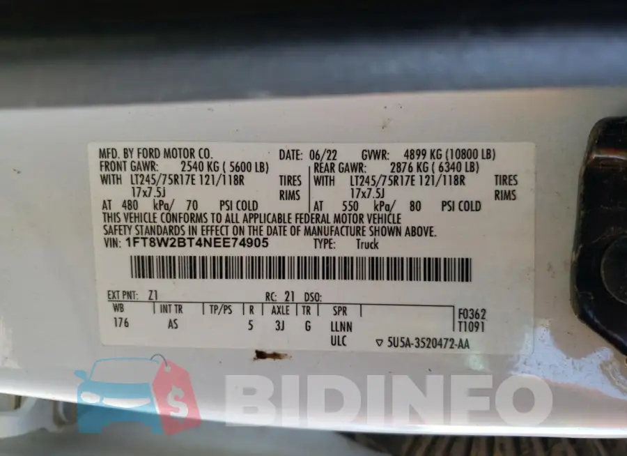 1FT8W2BT4NEE74905 Photo# 12