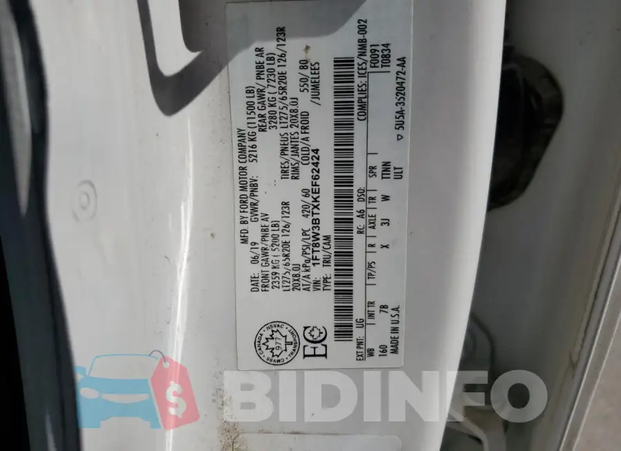1FT8W3BTXKEF62424 Photo# 12