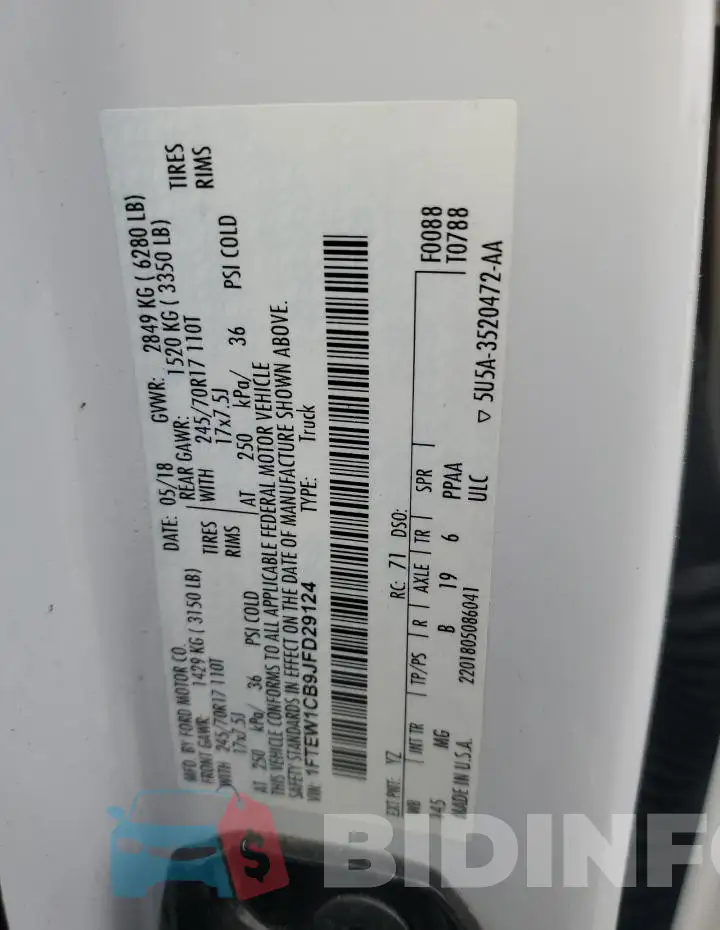 1FTEW1CB9JFD29124 Photo# 12