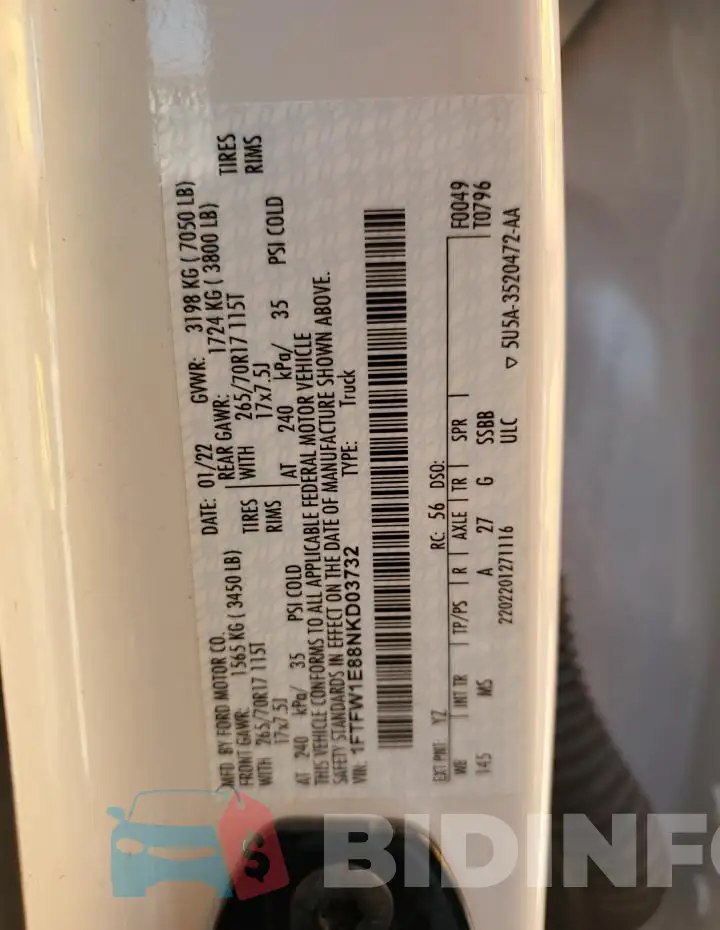 1FTFW1E88NKD03732 Photo# 12
