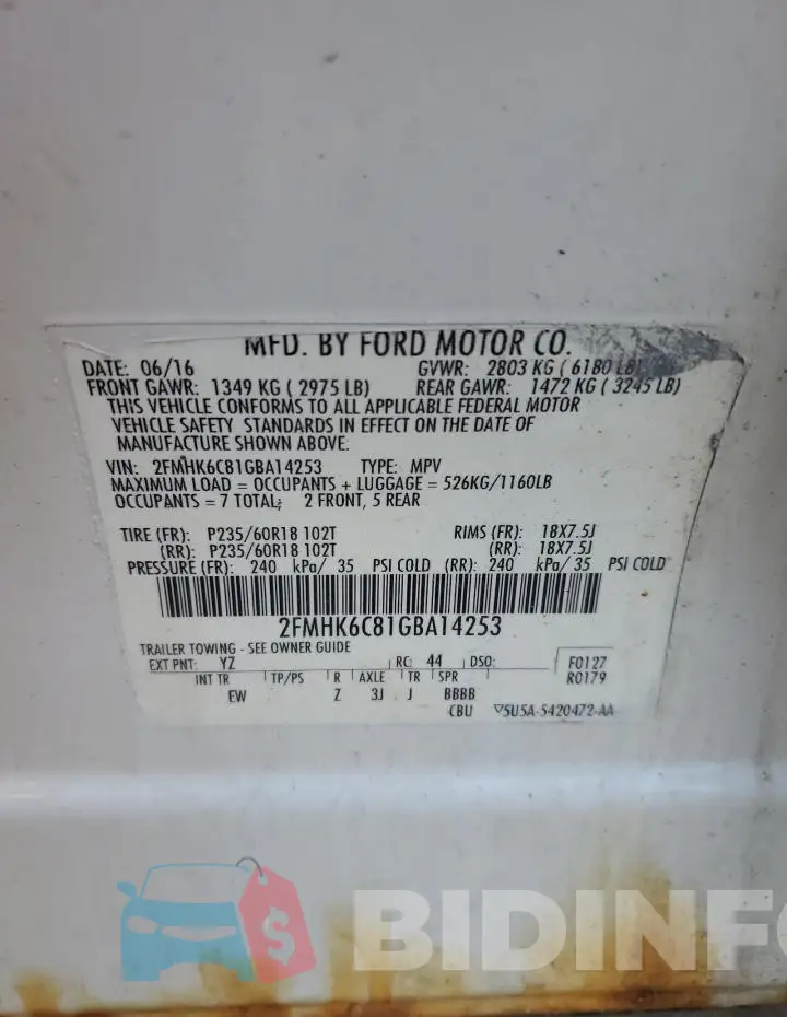 2FMHK6C81GBA14253 Photo# 14