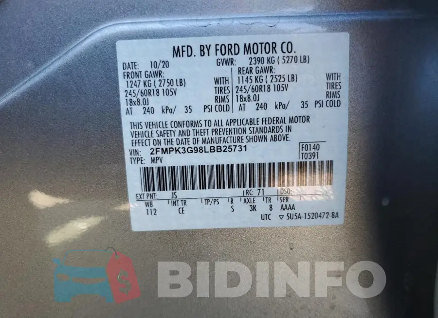 2FMPK3G98LBB25731 Photo# 13