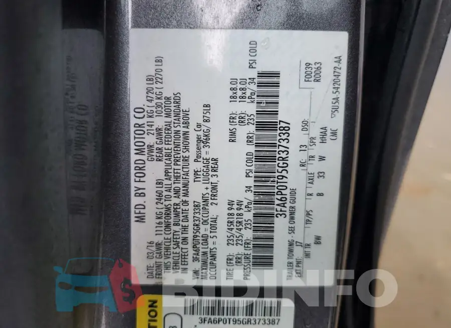 3FA6P0T95GR373387 Photo# 12