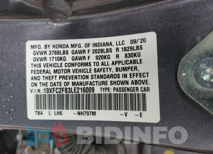 19XFC2F83LE216009 Photo# 13