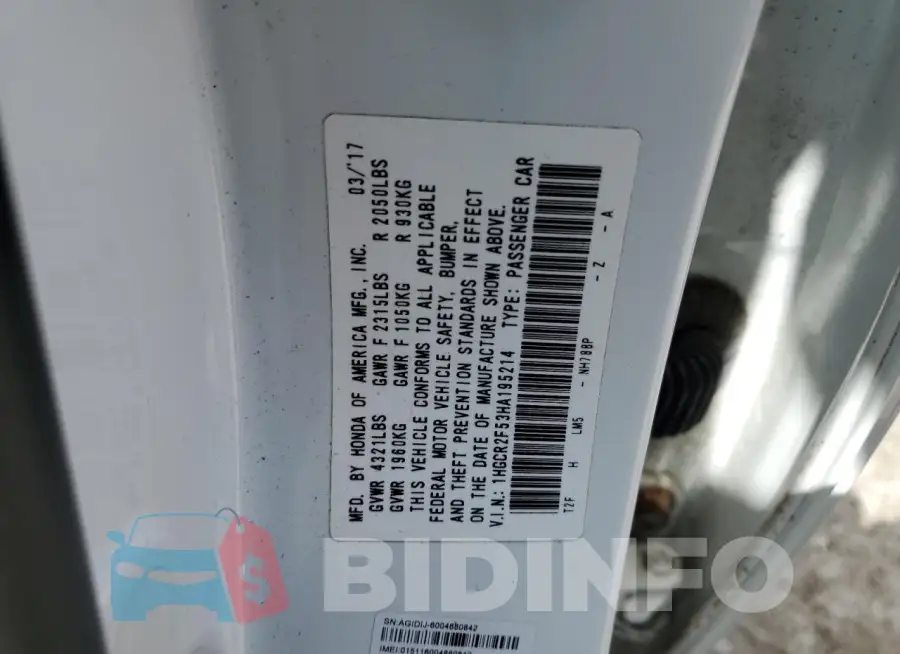 1HGCR2F53HA195214 Photo# 12