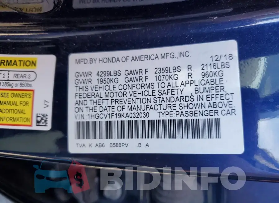 1HGCV1F19KA032030 Photo# 12
