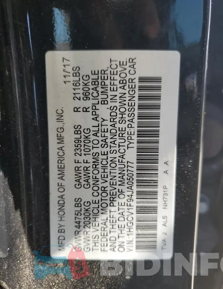 1HGCV1F94JA050777 Photo# 12