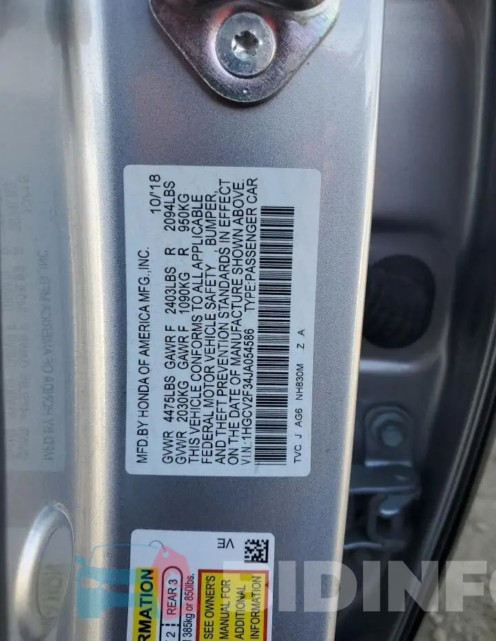 1HGCV2F34JA054586 Photo# 12