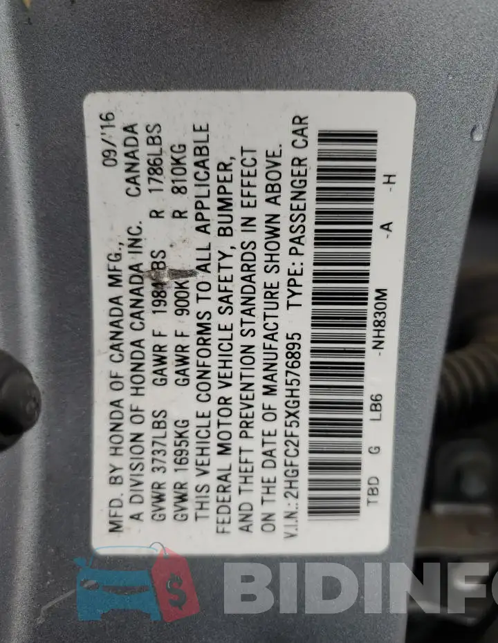 2HGFC2F5XGH576895 Photo# 12