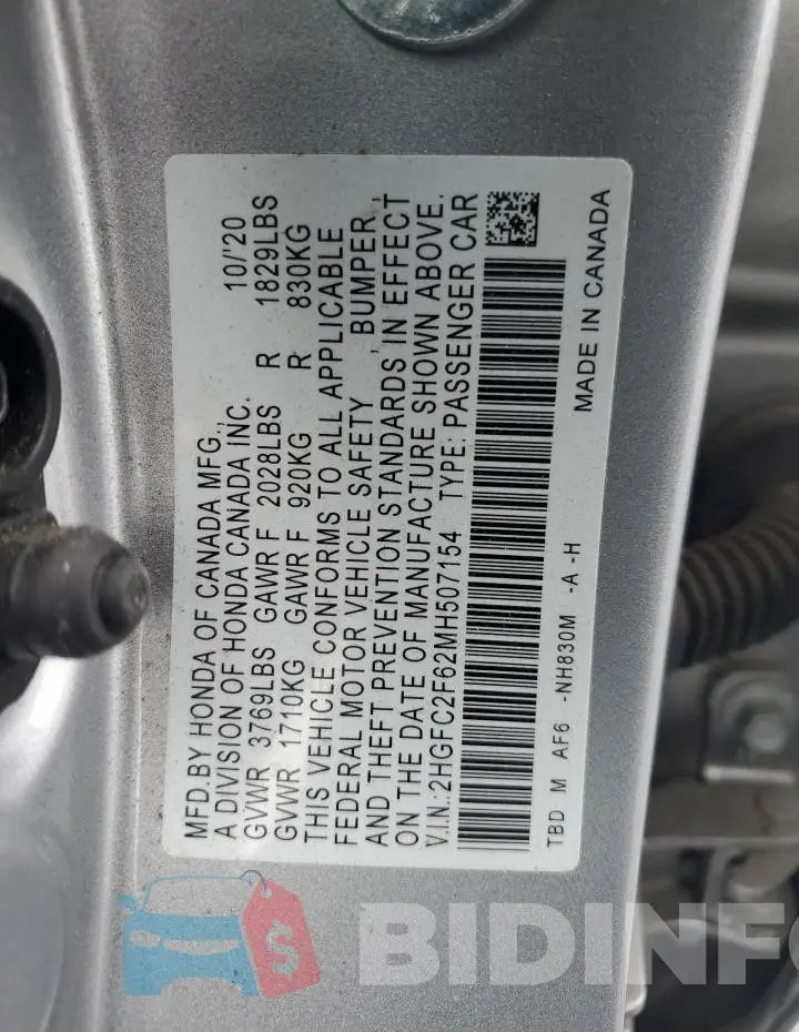 2HGFC2F62MH507154 Photo# 12