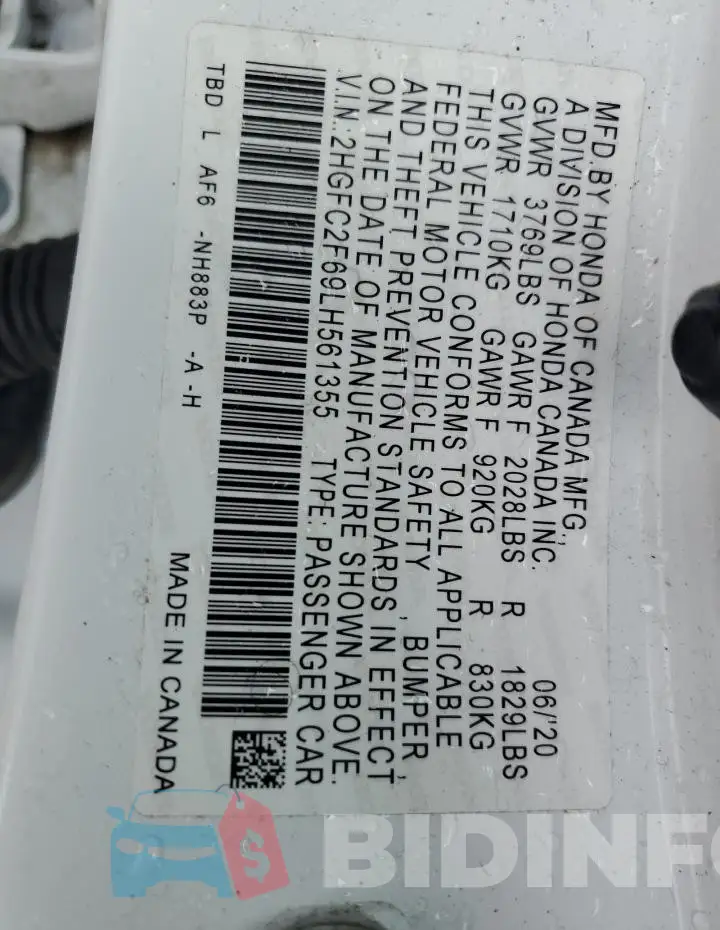 2HGFC2F69LH561355 Photo# 12