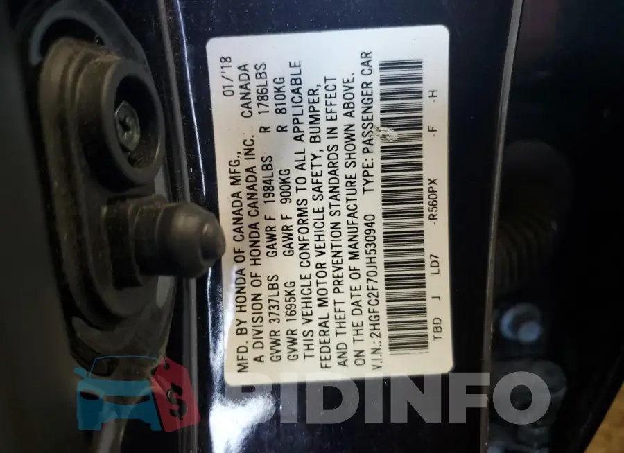 2HGFC2F70JH530940 Photo# 12