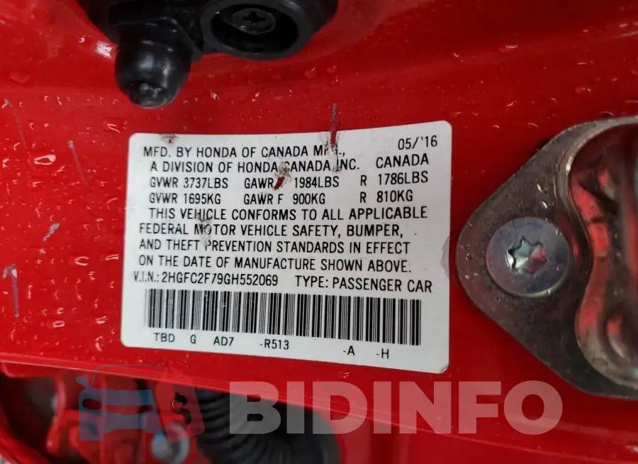 2HGFC2F79GH552069 Photo# 13