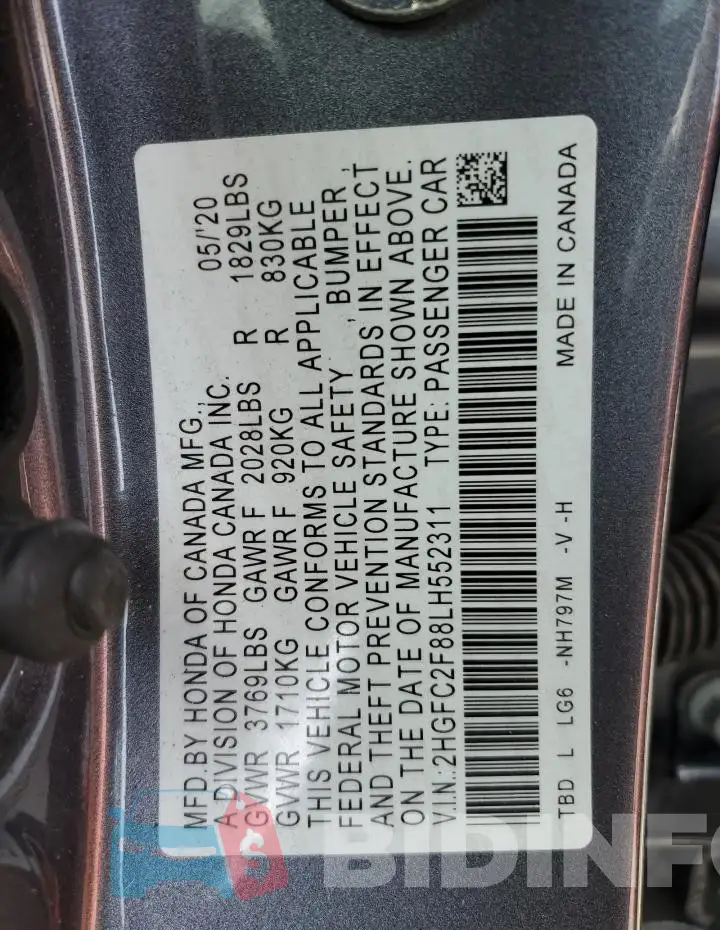 2HGFC2F88LH552311 Photo# 13