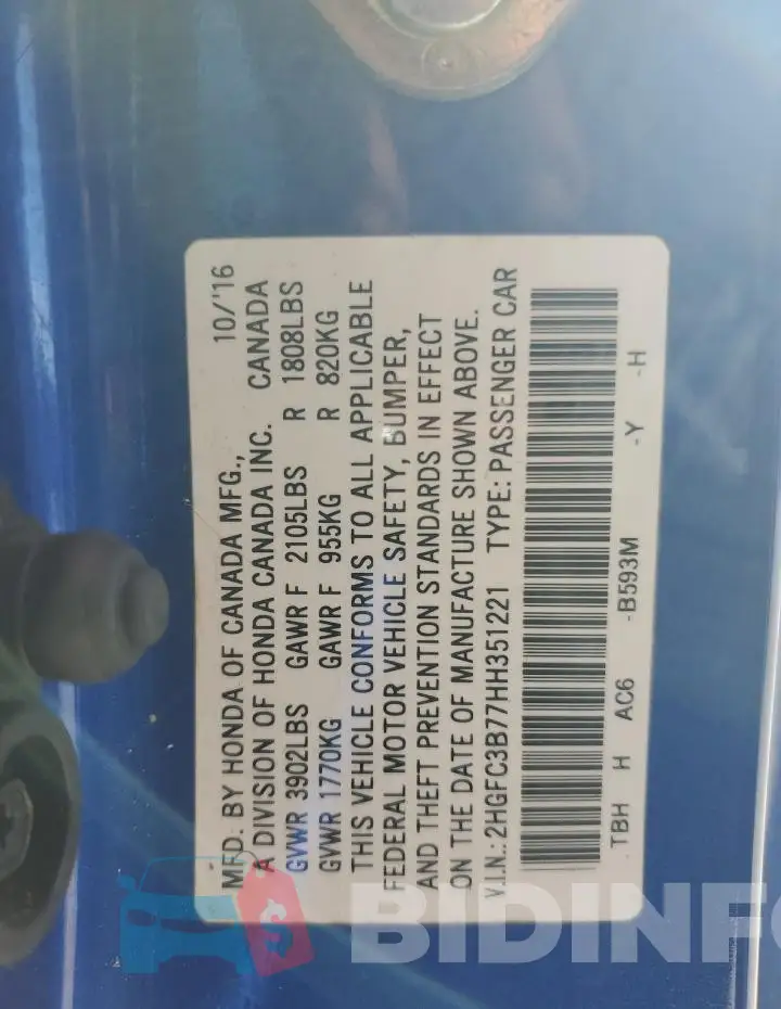 2HGFC3B77HH351221 Photo# 13