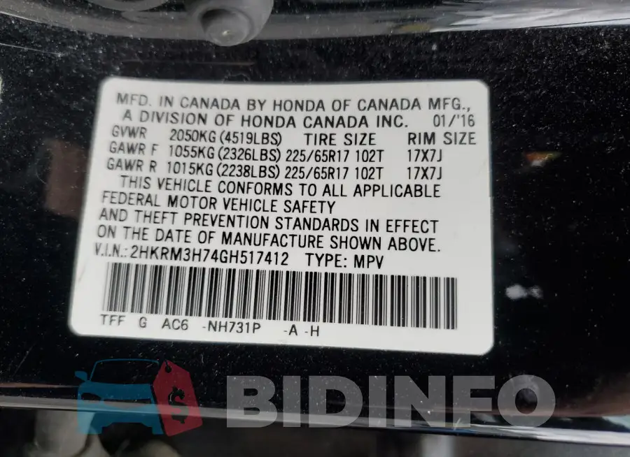 2HKRM3H74GH517412 Photo# 14