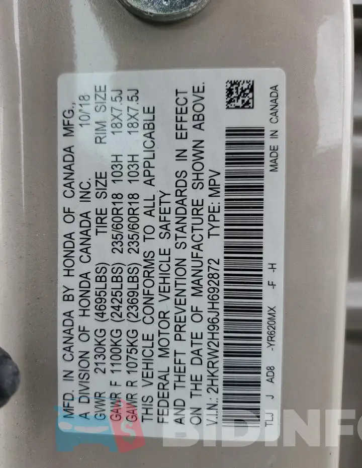 2HKRW2H96JH692872 Photo# 13