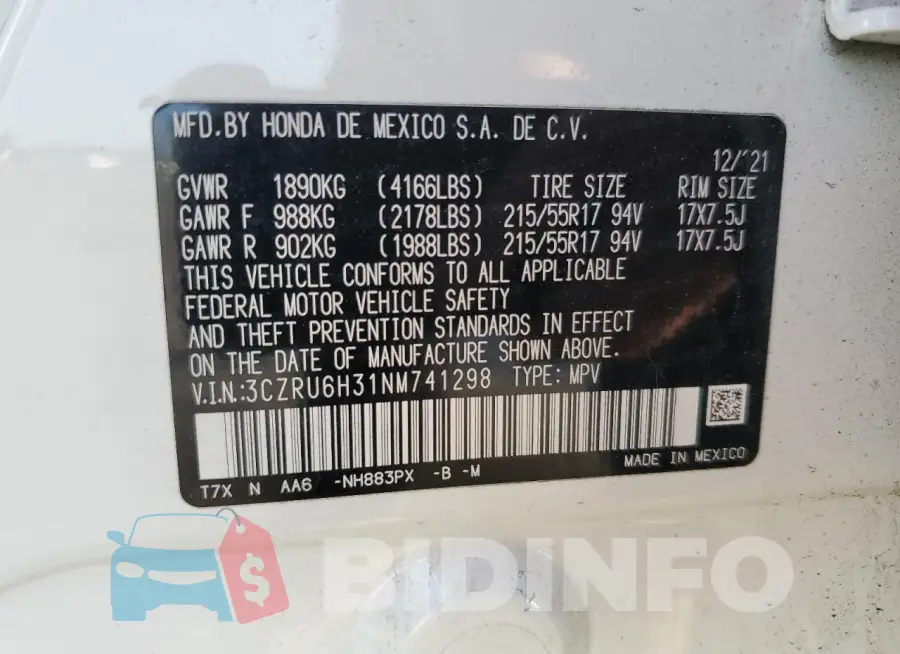 3CZRU6H31NM741298 Photo# 12