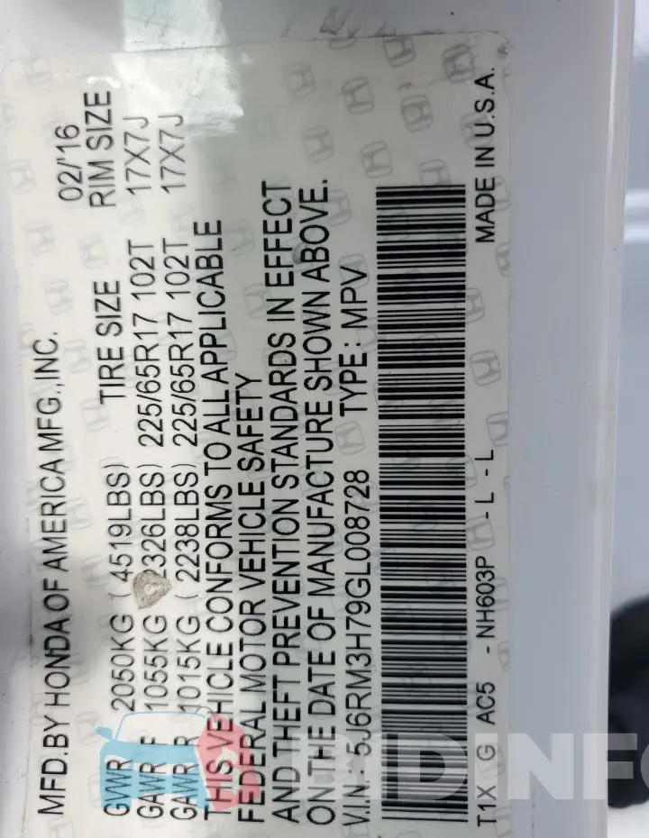 5J6RM3H79GL008728 Photo# 13