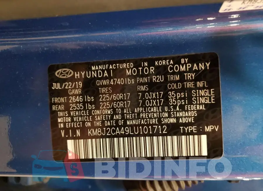 KM8J2CA49LU101712 Photo# 14