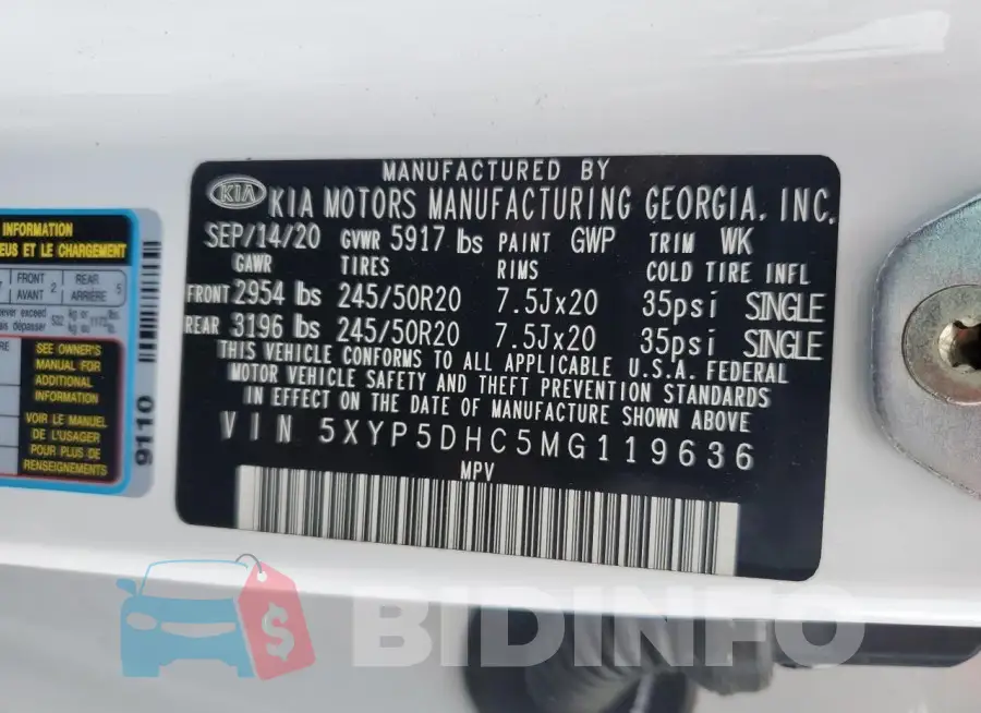 5XYP5DHC5MG119636 Photo# 13