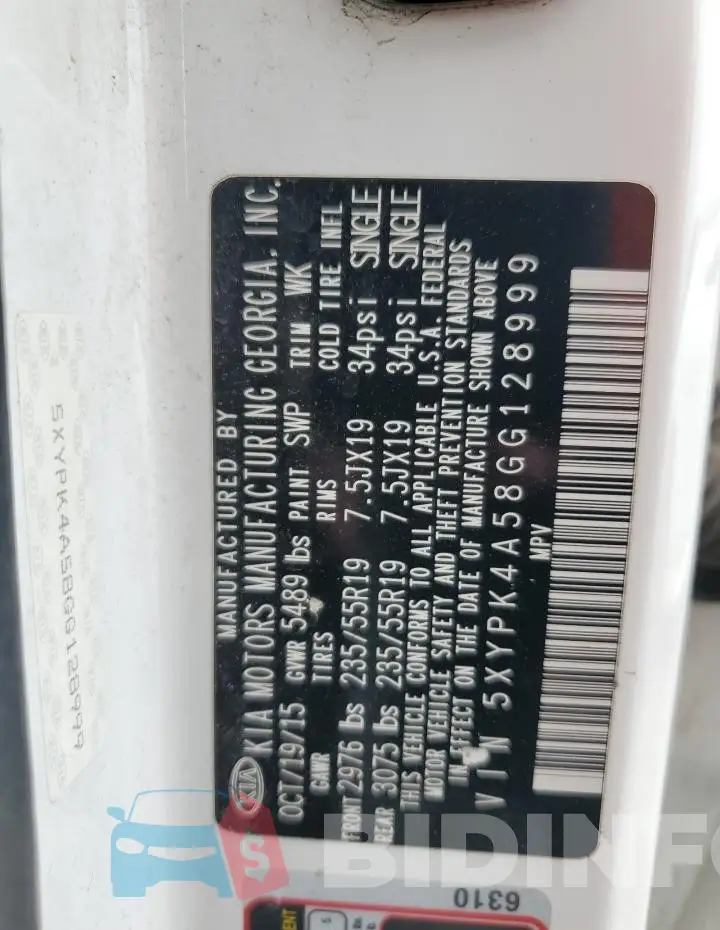 5XYPK4A58GG128999 Photo# 13