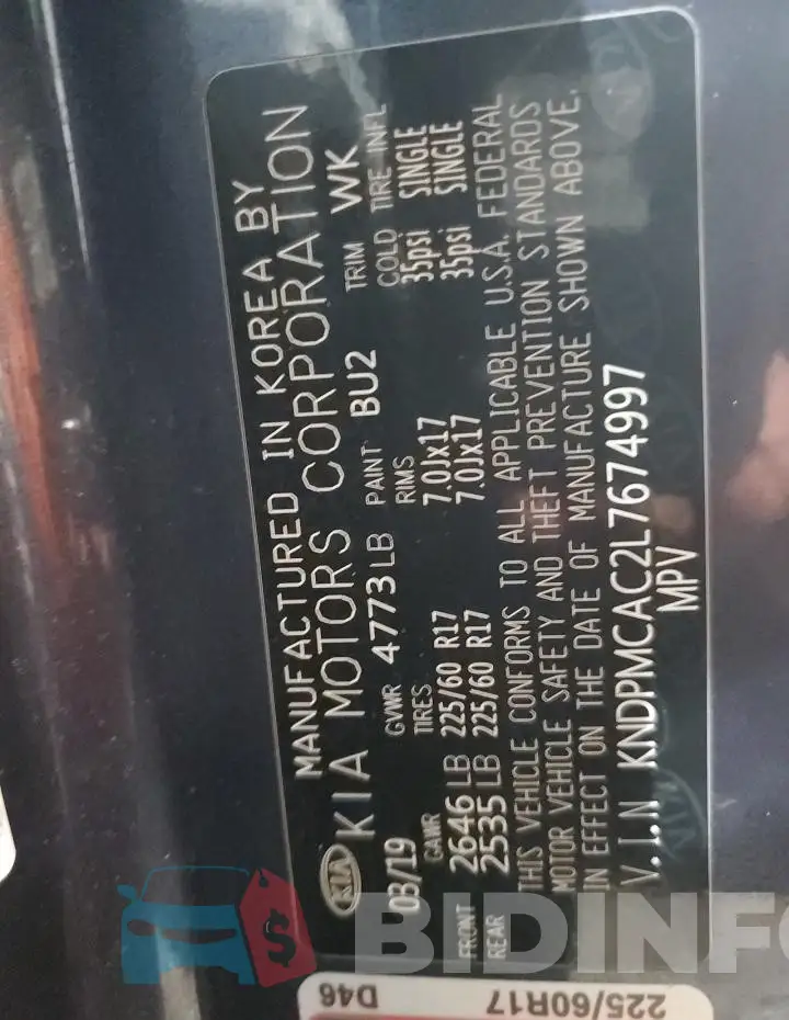 KNDPMCAC2L7674997 Photo# 13