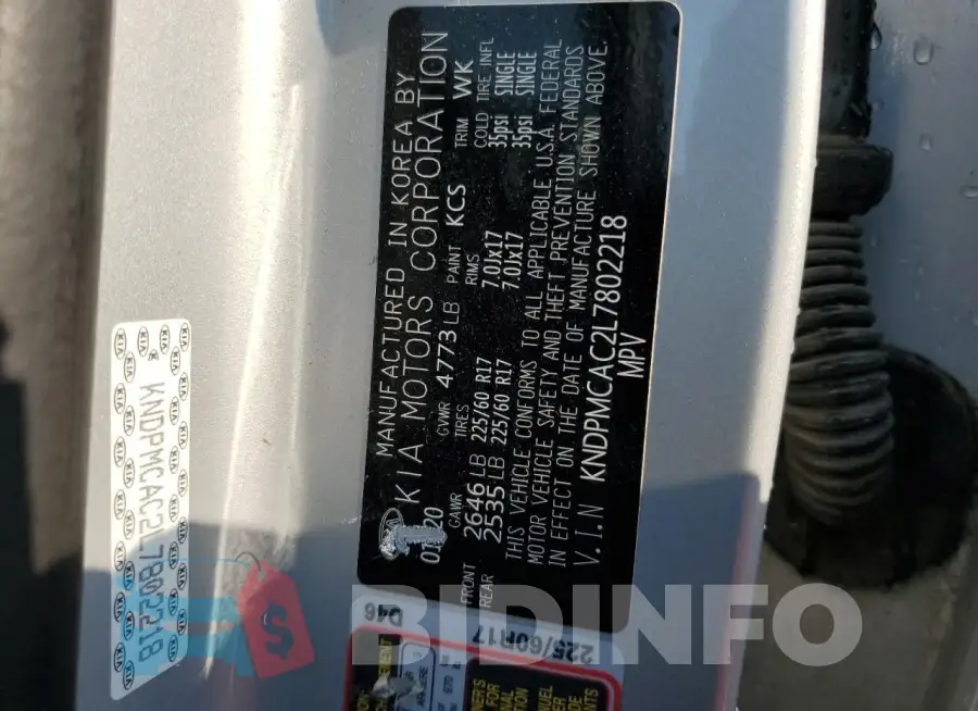 KNDPMCAC2L7802218 Photo# 13