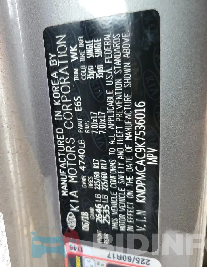 KNDPMCAC9K7536016 Photo# 12
