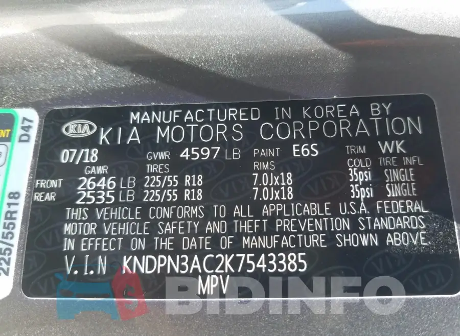 KNDPN3AC2K7543385 Photo# 10