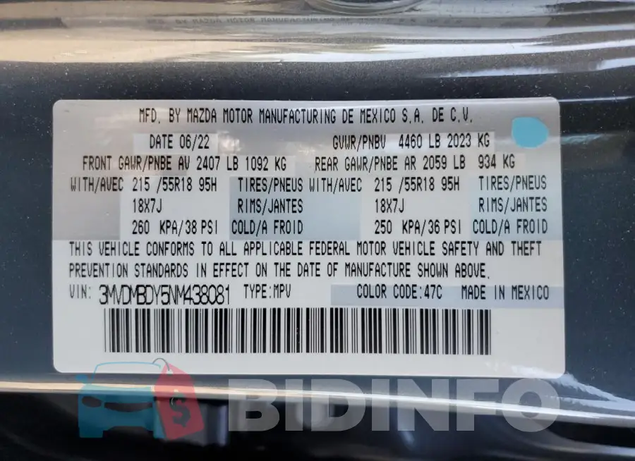 3MVDMBDY5NM438081 Photo# 14