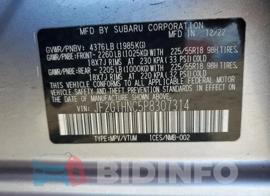 JF2GTHNC5P8307314 Photo# 13