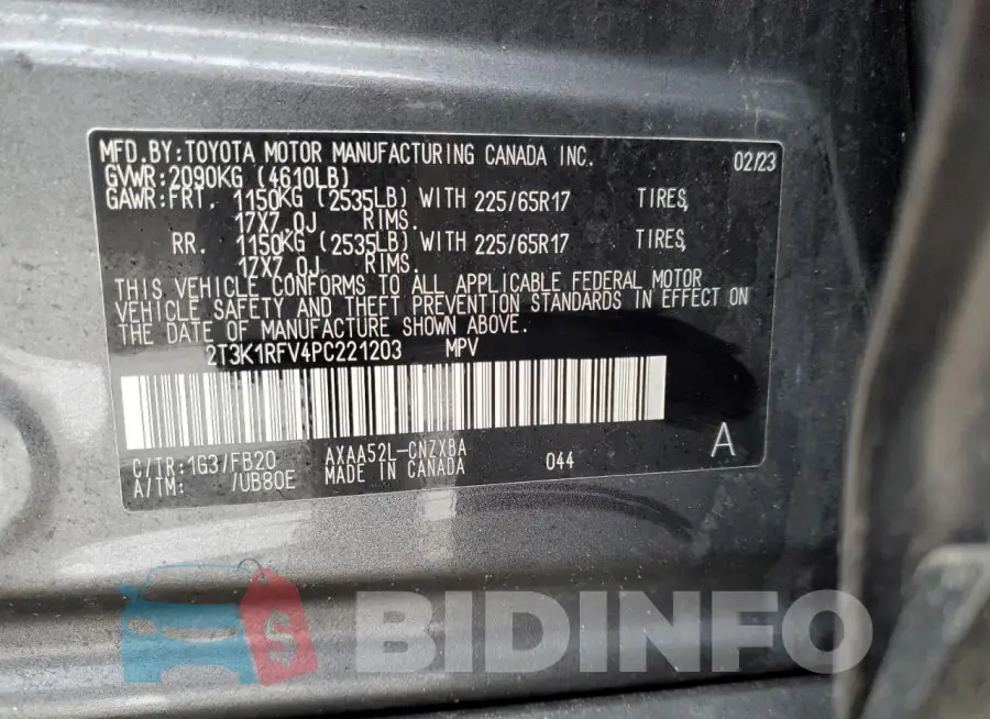 2T3K1RFV4PC221203 Photo# 14