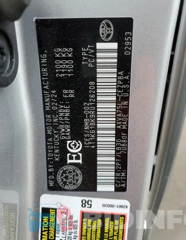 4T1K61BK9RU126208 Photo# 12