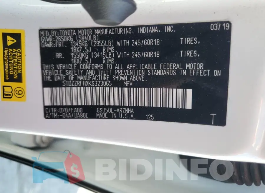 5TDZZRFHXKS323065 Photo# 14