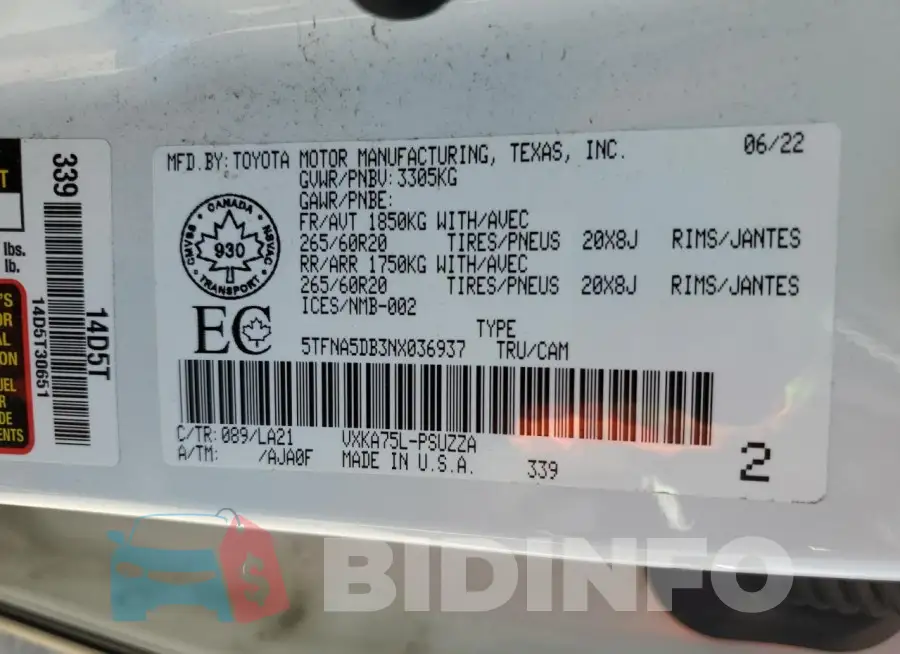 5TFNA5DB3NX036937 Photo# 12
