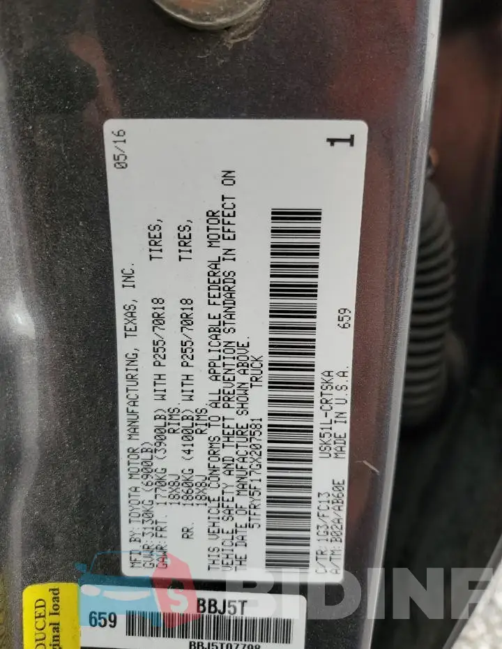 5TFRY5F17GX207581 Photo# 12