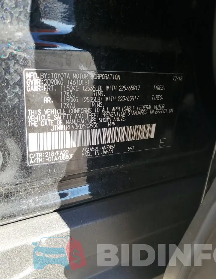 JTMW1RFV3KD502950 Photo# 13