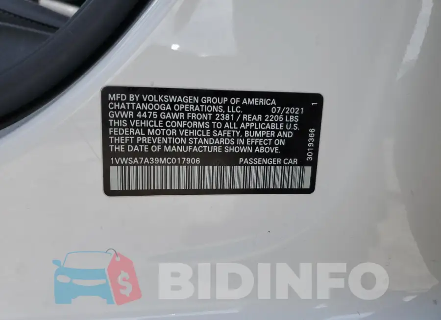 1VWSA7A39MC017906 Photo# 13