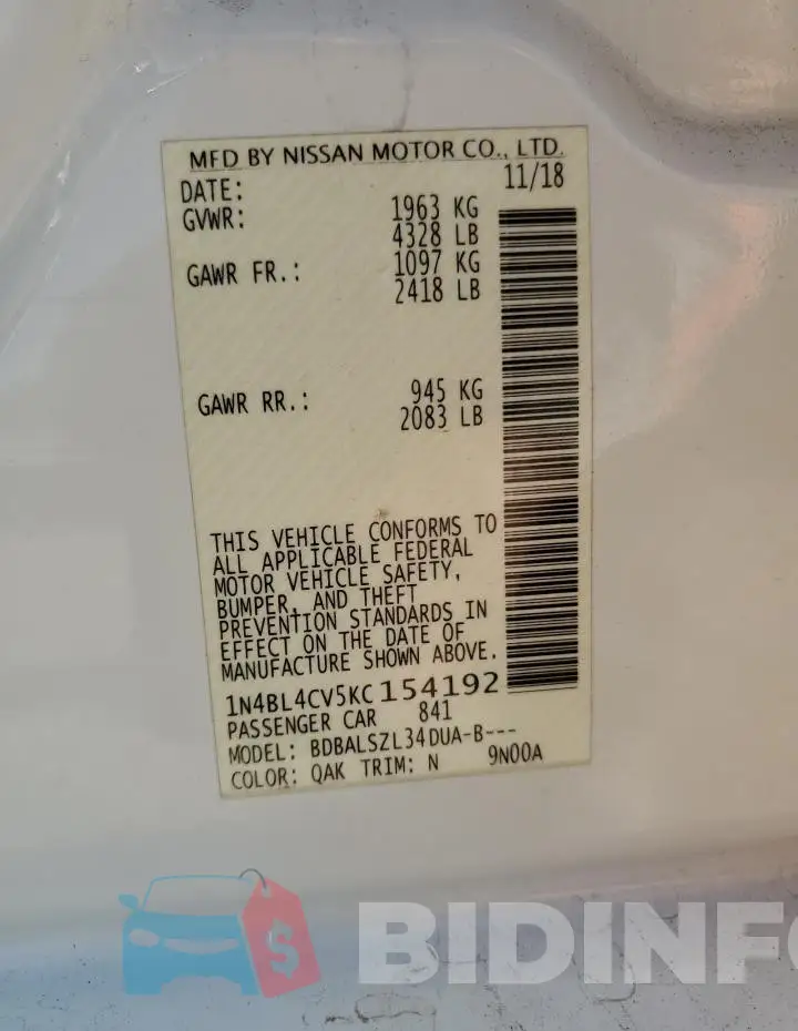 1N4BL4CV5KC154192 Photo# 12