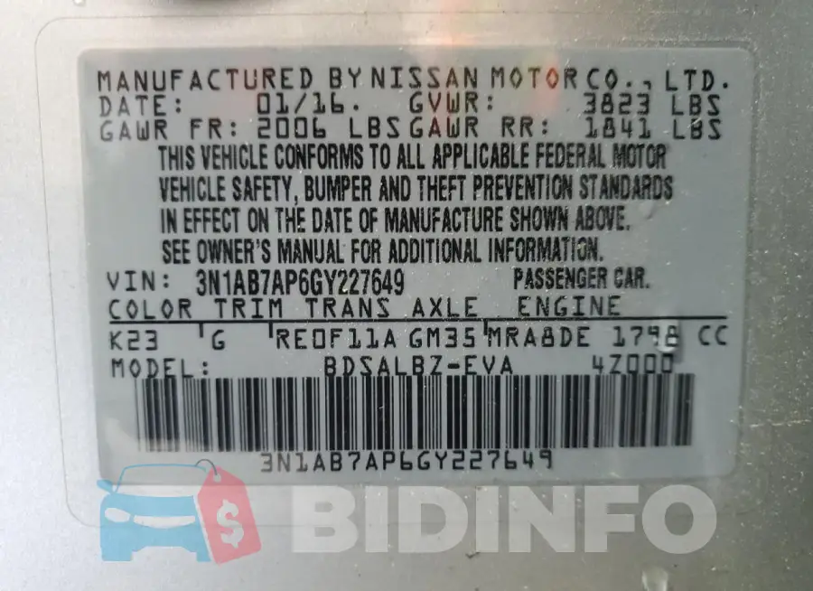 3N1AB7AP6GY227649 Photo# 12