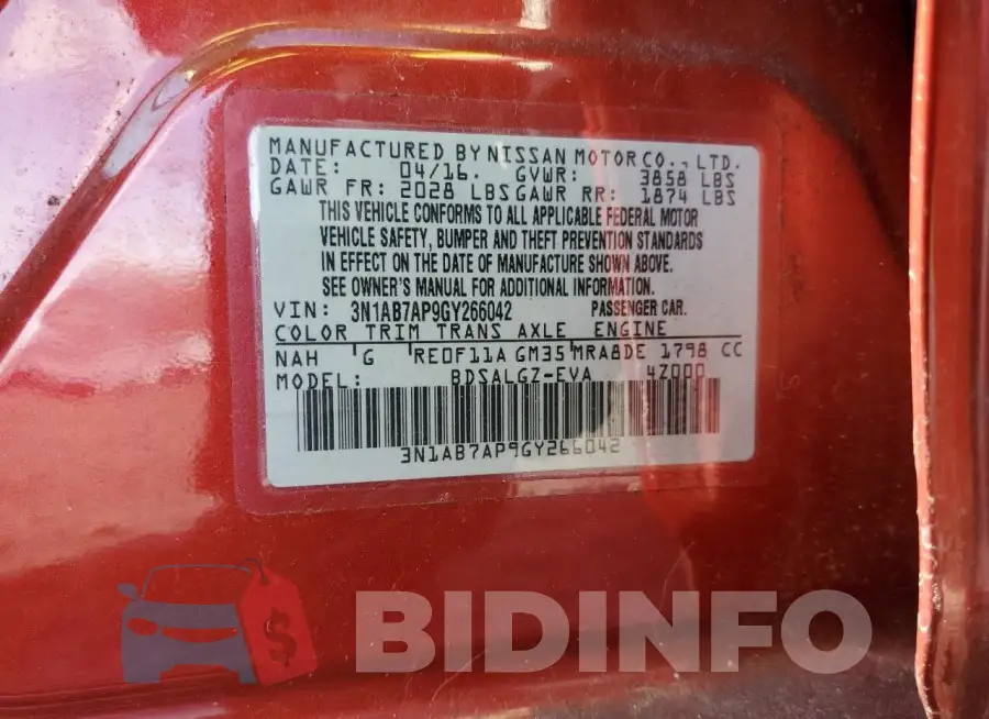 3N1AB7AP9GY266042 Photo# 12